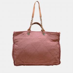 Chanel Pink Canvas Leather CC Tote Bag