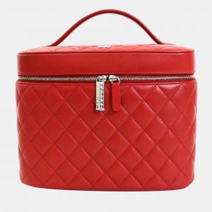 Chanel Red Leather Top Handle Vanity Case