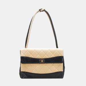 Chanel Beige/Black Bicolor Leather CC Shoulder Bag