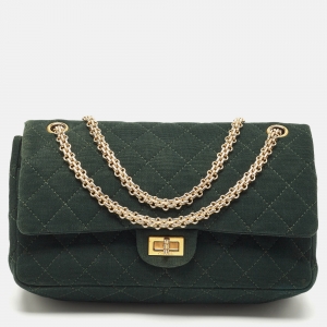 Pre Owned Chanel Emerald Green Quilted Jersey Reissue 2.55 Classic 226 Flap Bag