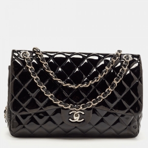 Chanel Black Quilted Patent Leather Jumbo Classic Double Flap Bag