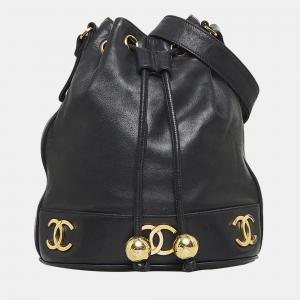 Chanel Black Leather Triple CC Bucket Bag