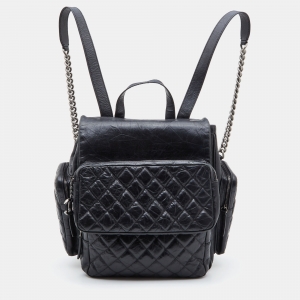 Chanel Black Quilted Leather Casual Rock Backpack