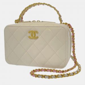 Chanel White Leather CC Vanity Chain Shoulder Bag