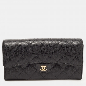 Chanel Black Quilted Caviar Leather Classic Continental Wallet