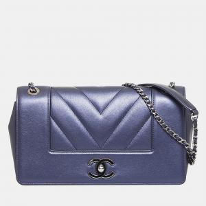 Chanel Blue Medium Mademoiselle Vintage Chevron Flap Bag