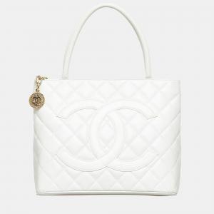 Chanel White Medallion Tote Bag