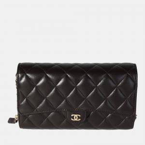 Chanel Brown Quilted Lambskin Chain Wallet