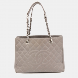 Chanel Grey Quilted Caviar Leather GST Shopper Tote