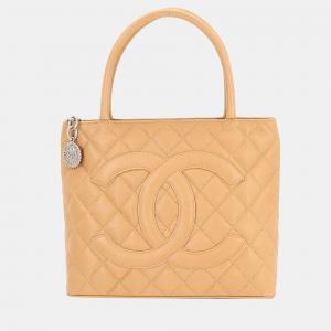 Chanel Beige Caviar Leather Medallion Tote Bag