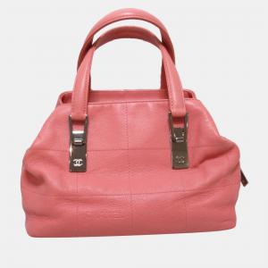 Chanel Pink Leather Choco Bar Tote Handbag