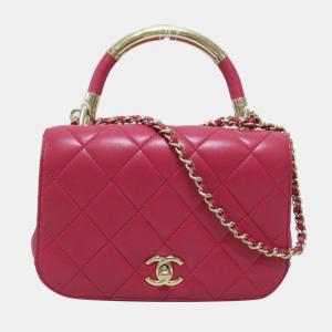 Chanel Pink Matelasse CC Flap Top Handle Bag