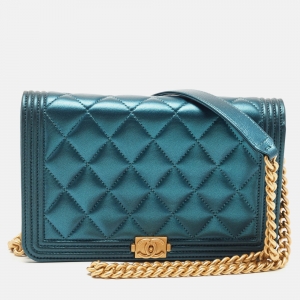 Chanel Metallic Dark Green Quilted Leather Boy WOC Bag