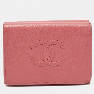 Chanel Pink Caviar Leather CC Flap Trifold Compact Wallet