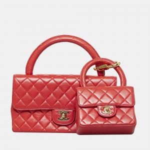 Chanel Red Classic Lambskin Kelly Flap Bag Set