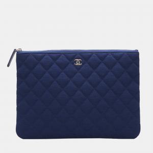 Chanel Blue Jersey O Case Clutch Bag