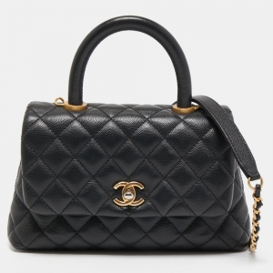 Chanel Black Quilted Caviar Leather Mini Coco Top Handle Bag