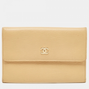 Chanel Beige Leather CC Flap Wallet