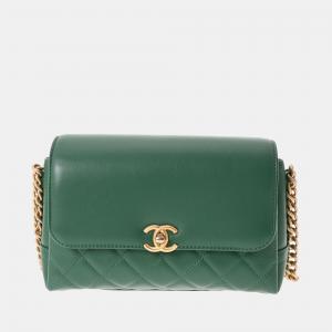 Chanel Green Lambskin Leather CC Shoulder Bag