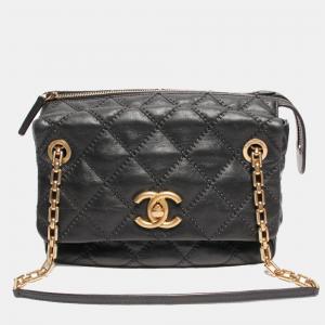 Chanel Black Lambskin Leather CC flap shoulder Bag