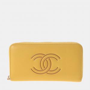 Chanel Yellow leather CC Zip Around Wallet