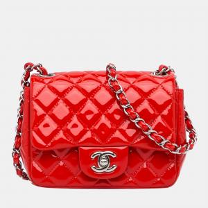 Chanel Red Classic Mini Square Patent Leather Single Flap