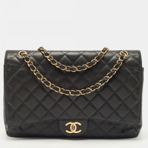 Chanel Black Quilted Caviar Leather Maxi Classic Double Flap Bag