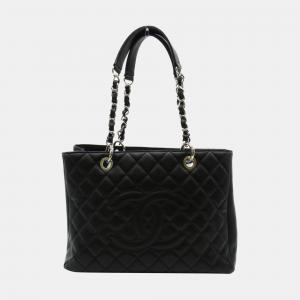 Chanel Black  CC Quilted Caviar Chain Tote Bag