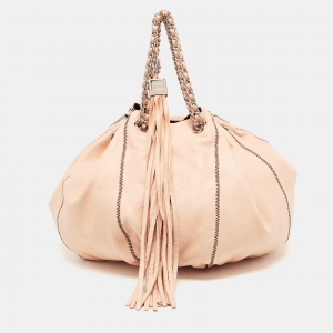 Chanel Peach/Black Leather Reversible Drawstring Tassel Bag