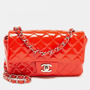 Chanel Red Quilted Patent Leather New Mini Classic Flap Bag