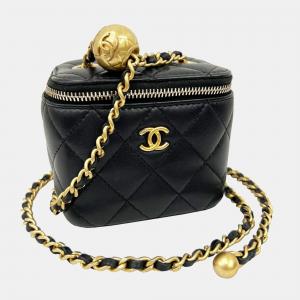 Chanel Black Leather Quilted Pearl Crush Vanity Case Shoulder Bag