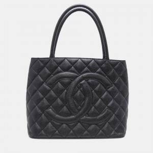 Chanel Black Caviar Leather Medallion Tote Bag