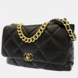 Chanel Black Lambskin Leather Maxi 19 Flap Bag