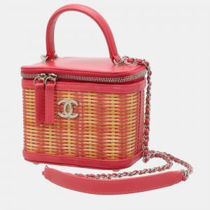 Chanel Red Rattan & Calfskin Take Away Vanity Case