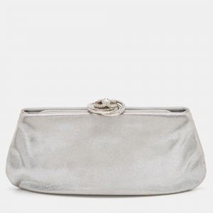 Chanel Silver Iridescent Leather Crystal Camellia Clutch