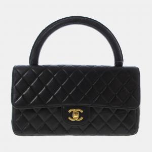 Chanel Black Leather Vintage Kelly CC Top handle Flap handbag