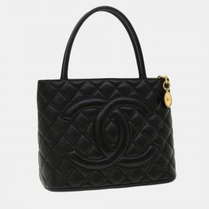 Chanel Black Caviar Leather Medallion Tote Bag