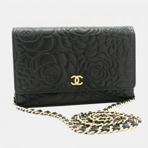 Chanel Black Leather Camelia Flap Bag