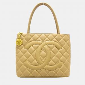 Chanel Beige Caviar Leather Medaillon Tote Bag