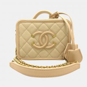 Chanel Beige Leather CC Vanity Case