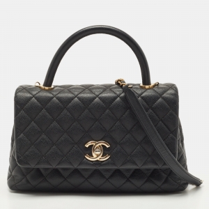 Chanel Black Quilted Caviar Leather Small Coco Top Handle Bag