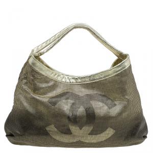 Pre Owned Chanel Gold/Black Leather Hollywood CC Hobo