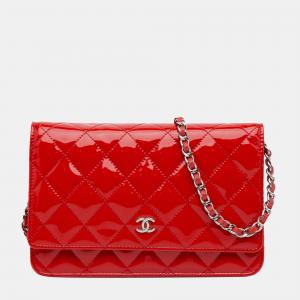 Chanel Red Classic Patent Wallet on Chain