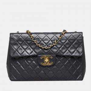 Chanel Black Leather Vintage Maxi Classic Single Flap Bag