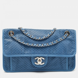 Chanel Blue Perforated Leather Up in the Air Flap Bag