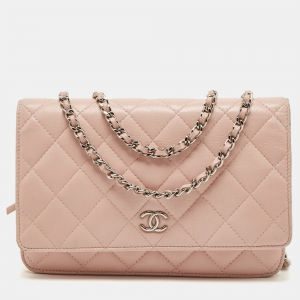 Chanel Pink Quilted Leather WOC Clutch Bag