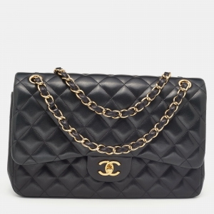 Chanel Black Quilted Leather Jumbo Classic Double Flap Bag