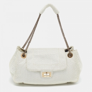 Chanel White Perforated Leather Accordion Flap Bag