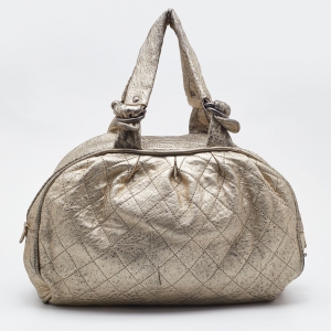 Chanel Gold Textured Leather Wild Stich Weekender Bag