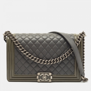 Chanel Sea Green/Grey Quilted Leather New Medium Boy Shoulder Bag